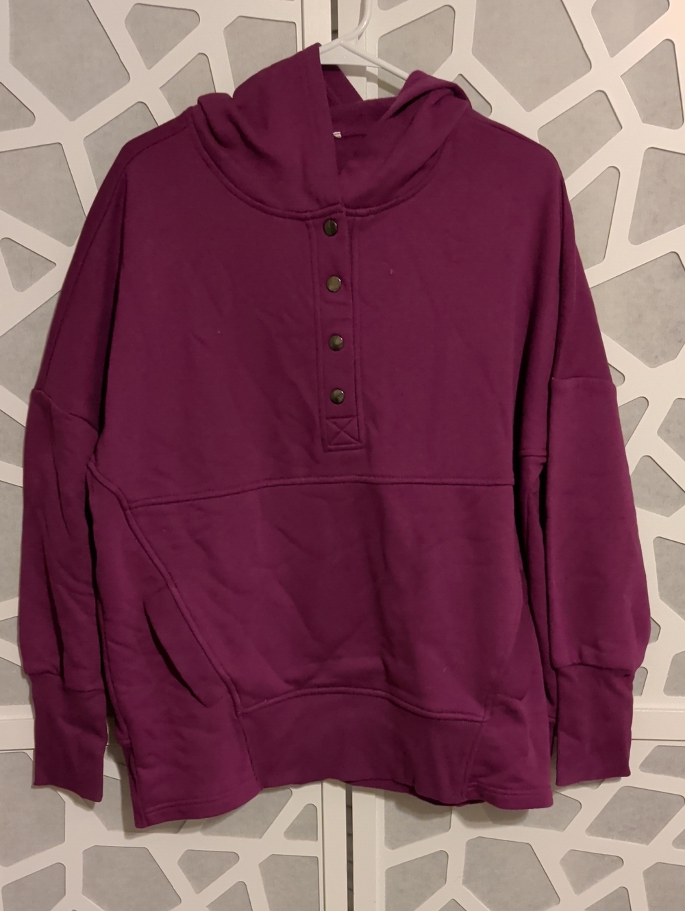 Source Unknown Plum Hooded Snap-Placket Pullover Sweater